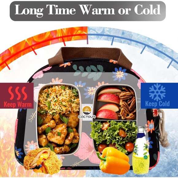 Cute Corduroy Lunch Box for Women & Teens, Insulated Flower Tote for Work - Picture 4 of 8